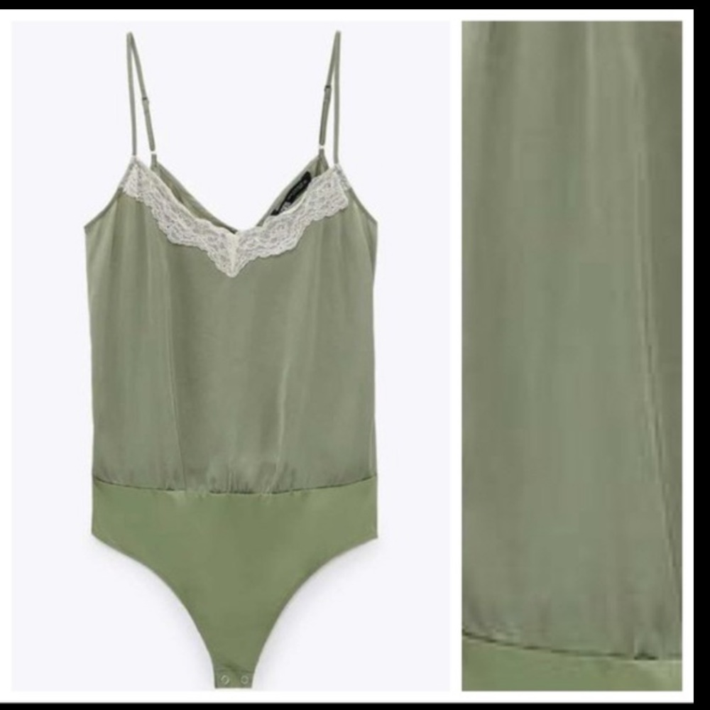 NWT. Zara Green Lace Camisole Bodysuit.